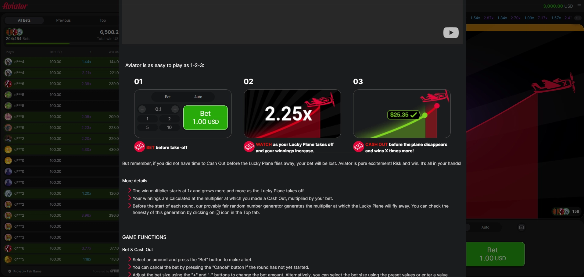 Aviator game rules displaying the three stages of a game round.
