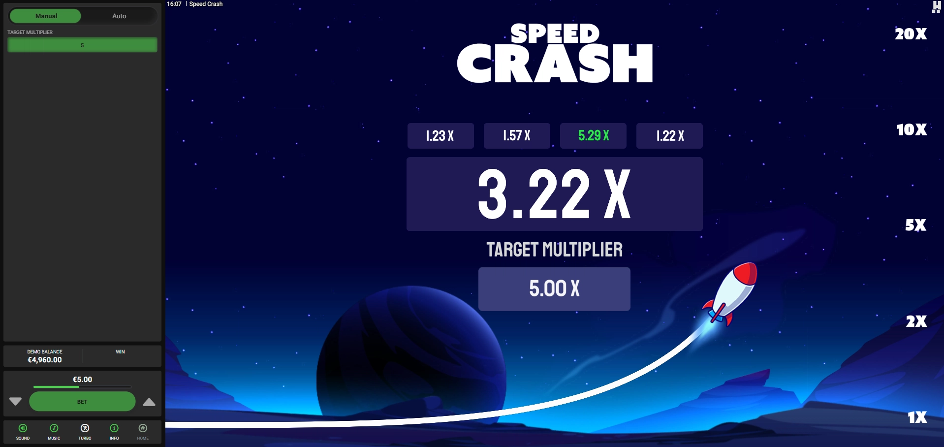Speed Crash by Hacksaw Gaming game round with target multiplier.
