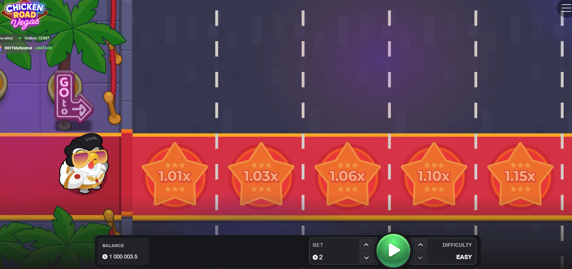 General overview of the Chicken Road Vegas gameplay interface and neon highway