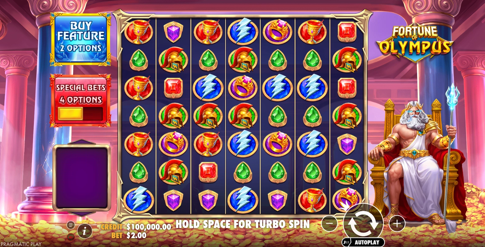 Overview of the 7x7 grid layout used in the Fortune of Olympus slot game.