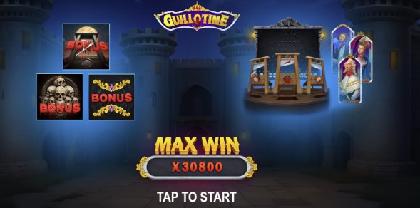 Interface de jeu et rouleaux de la machine à sous Guillotine.