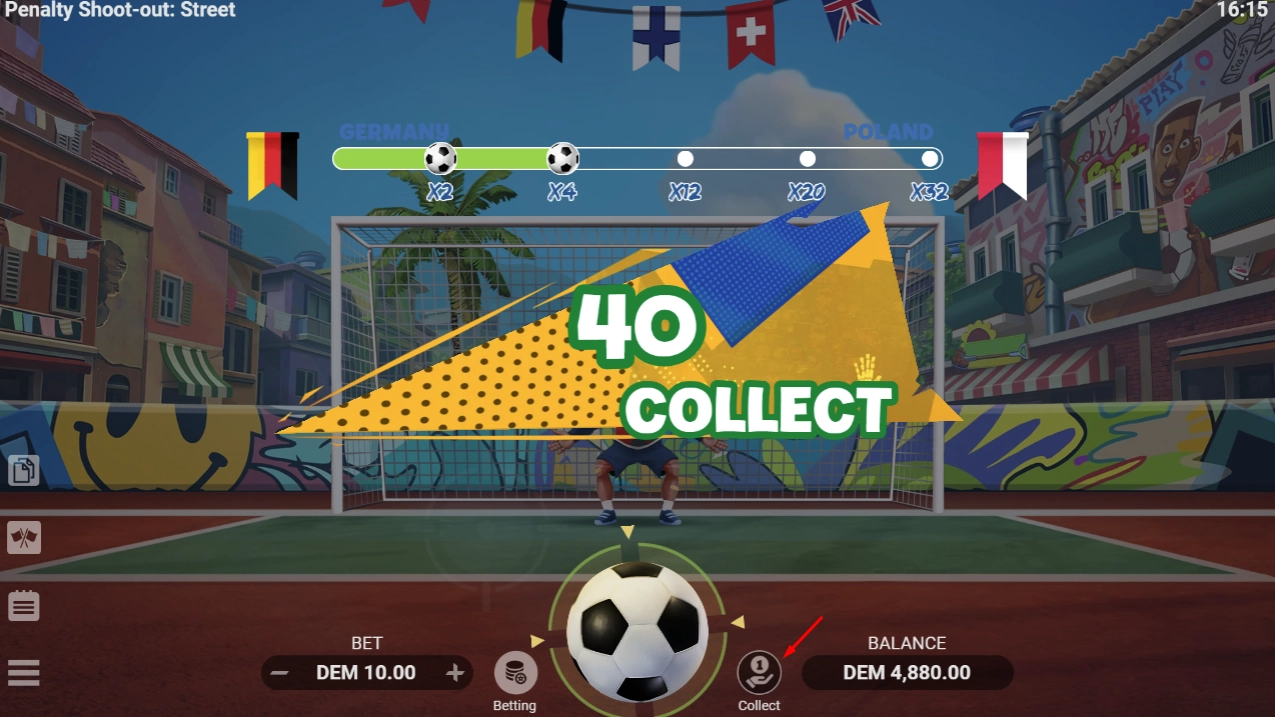 Collect button prompt allowing players to cash out winnings immediately