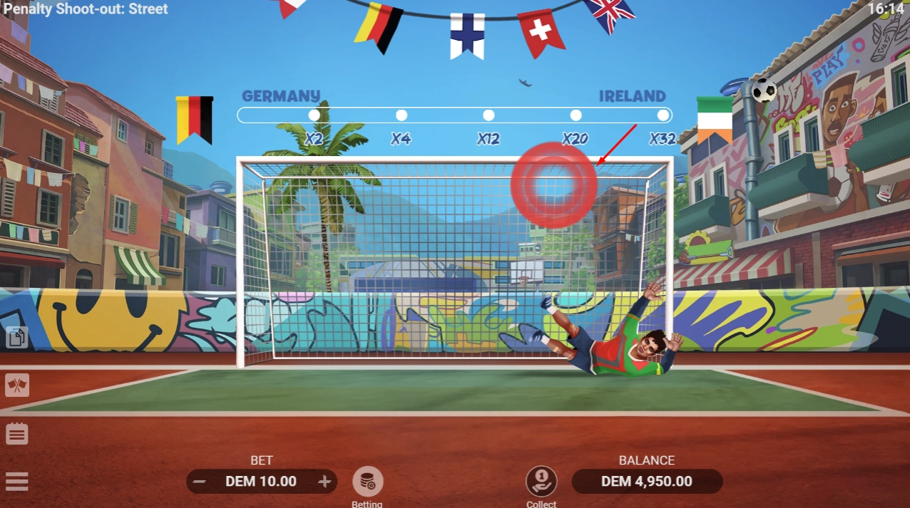 Goalkeeper blocking a penalty shot resulting in a lost game round