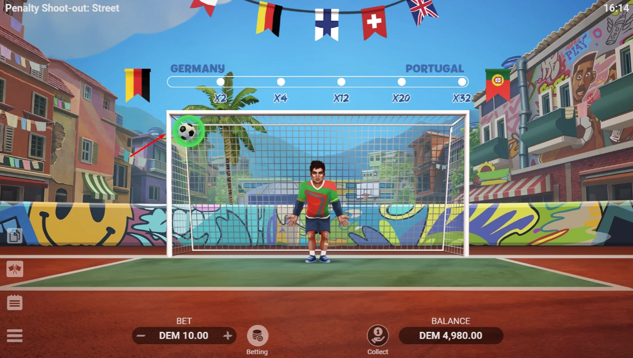 Celebration screen displaying a successful goal scored against the street goalkeeper