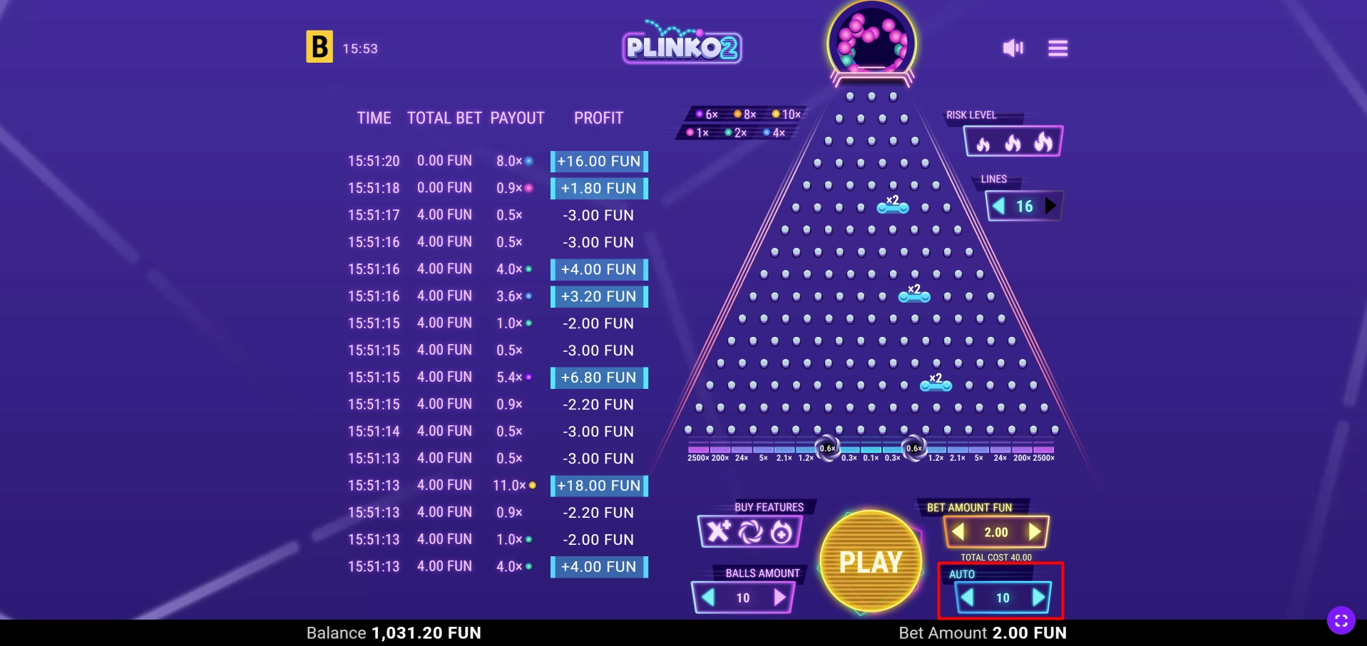 Selecting BGaming from the provider list to filter casino games and find Plinko 2