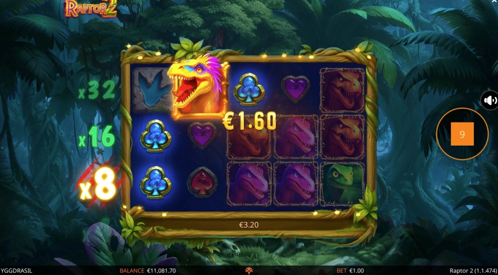 Yggdrasil Raptor 2 game screen showing DoubleMax multiplier progression during a winning streak