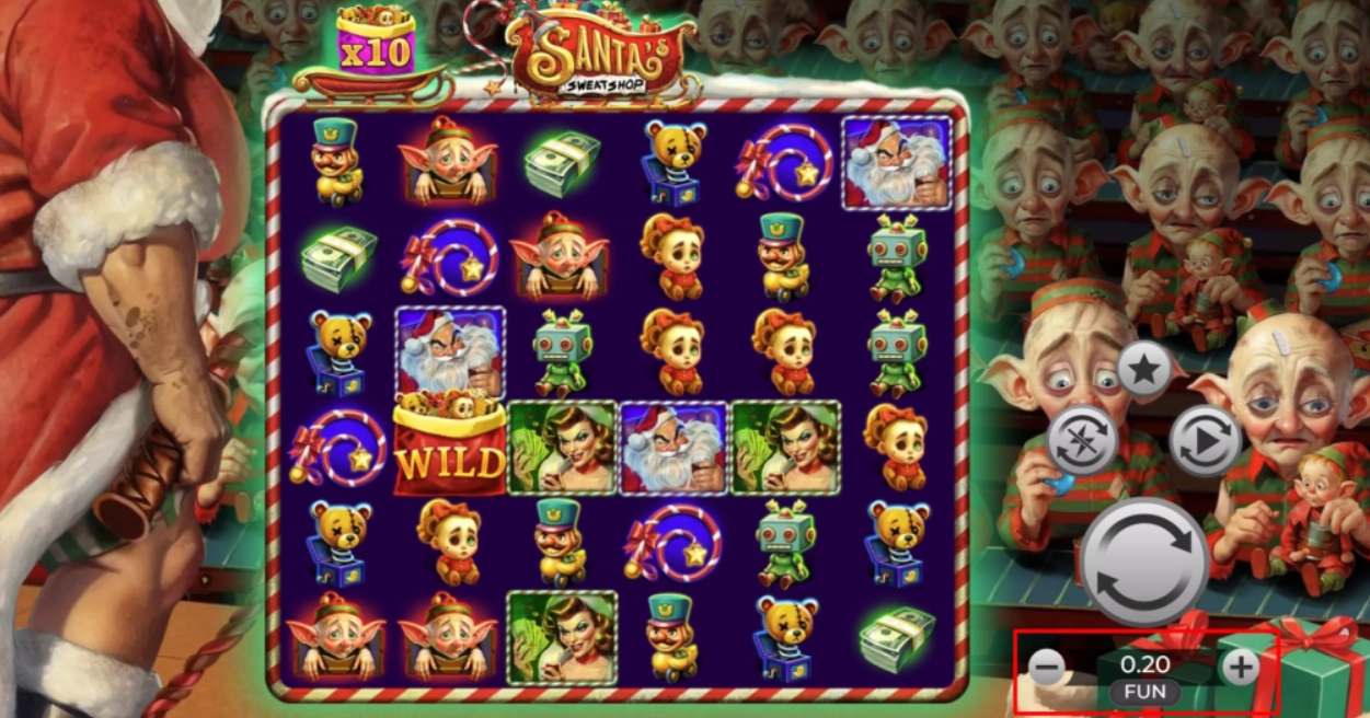 Santa’s red wild sack symbol substituting for standard symbols on reels