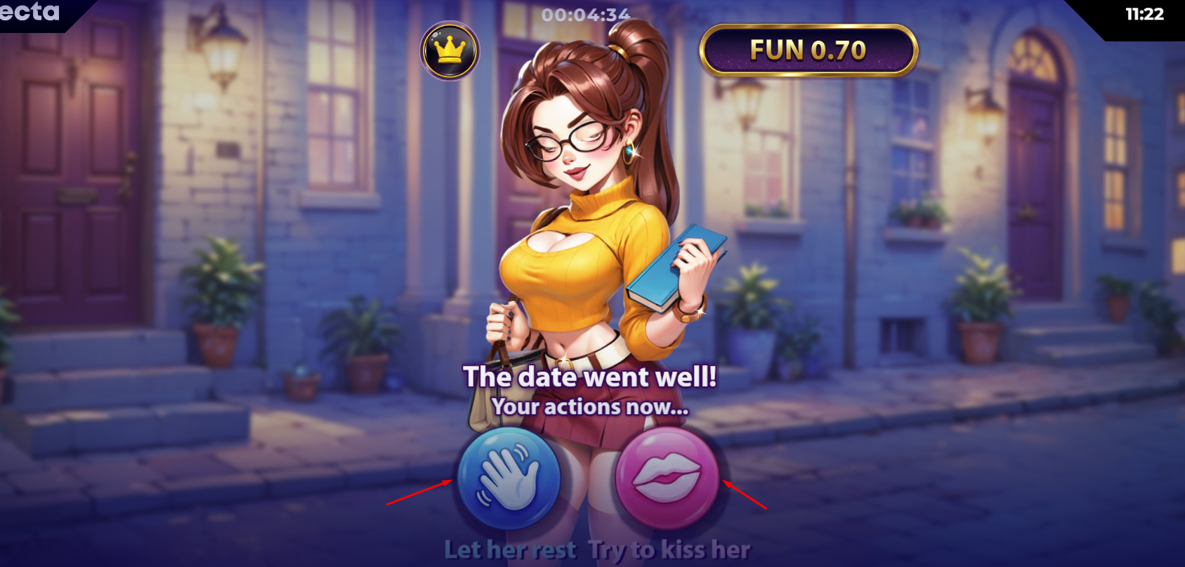 Players choosing between a kiss or letting their partner rest to trigger multipliers