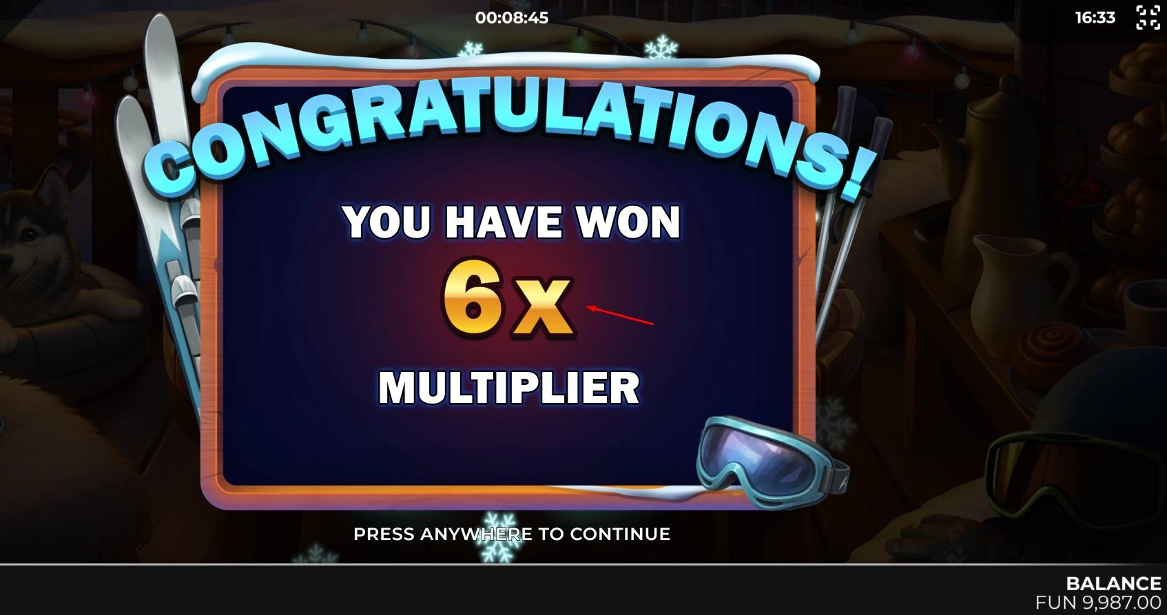A massive 6x multiplier being awarded to total bonus winnings