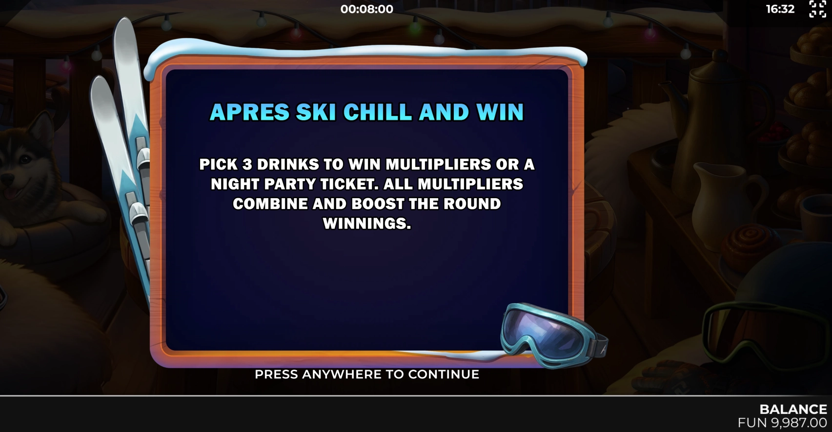 Entering the interactive Après Ski Bonus round to select winning drinks