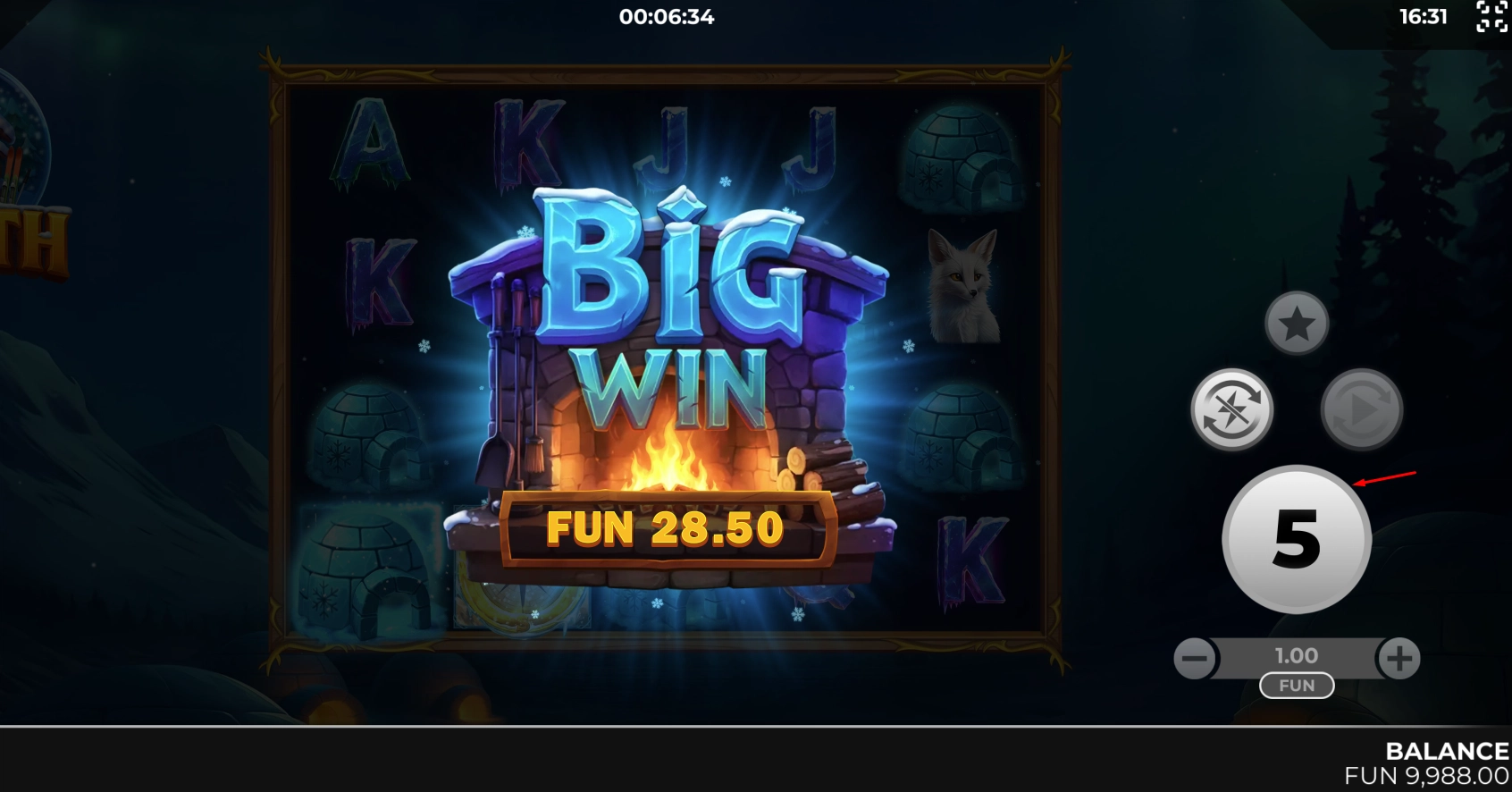 A massive big win screen achieved during the high volatility gameplay