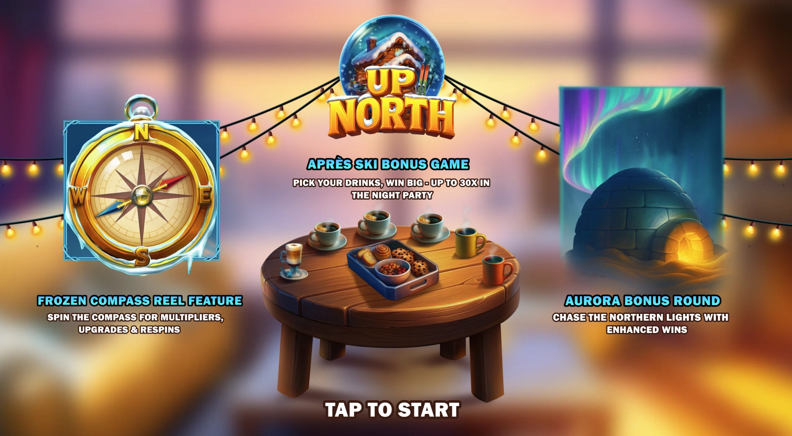 Main screen displaying key slot information and bet settings in Up North